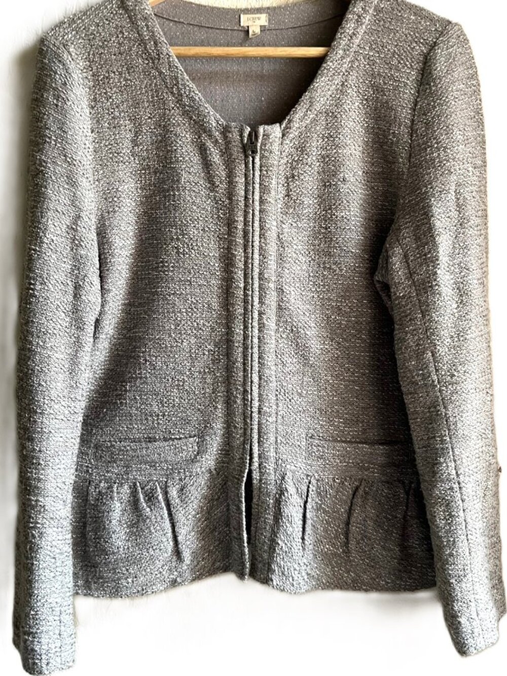 J CREW Gray Boucle Peplum Zippered Jacket